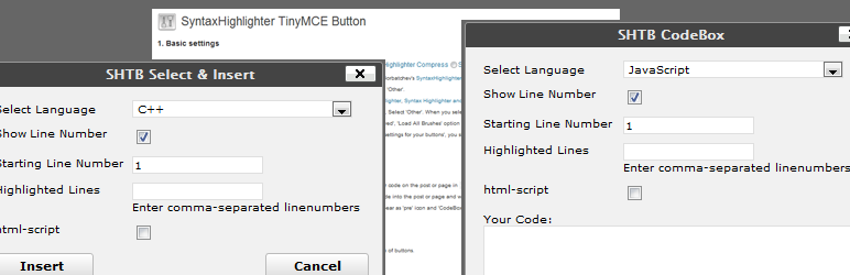 SyntaxHighlighter TinyMCE Button Preview Wordpress Plugin - Rating, Reviews, Demo & Download