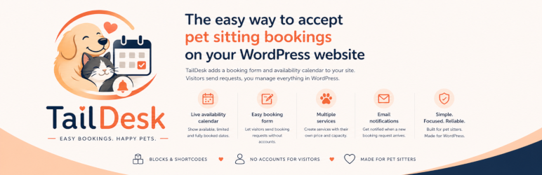 TailDesk Pet Care Booking Preview Wordpress Plugin - Rating, Reviews, Demo & Download