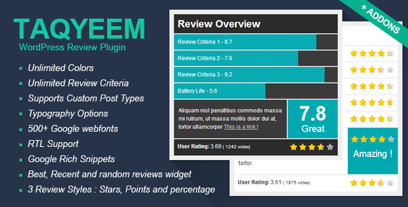Taqyeem – WordPress Review Plugin Preview - Rating, Reviews, Demo & Download