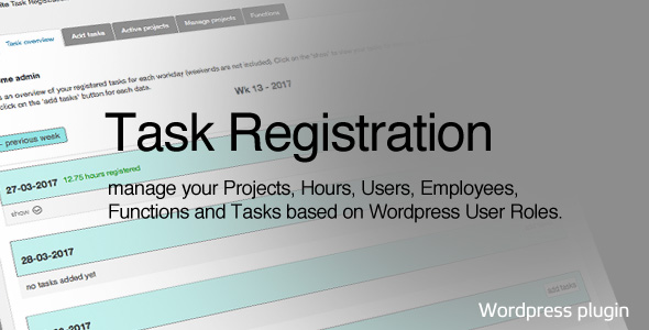 Task Registration Plugin for Wordpress Preview - Rating, Reviews, Demo & Download