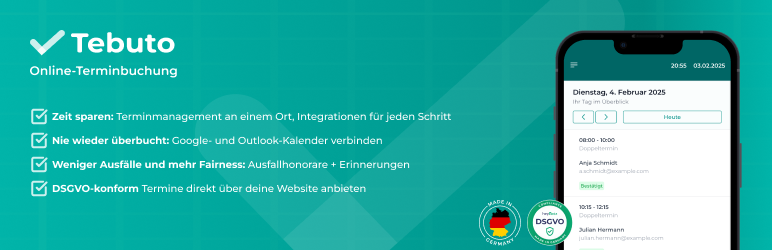 Tebuto – Online-Terminbuchung Preview Wordpress Plugin - Rating, Reviews, Demo & Download