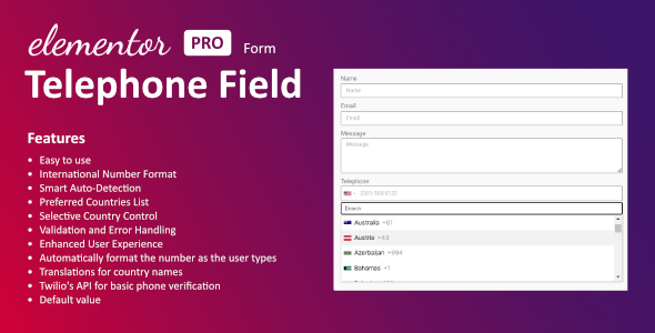 Telephone Field For Elementor Form Preview Wordpress Plugin - Rating, Reviews, Demo & Download