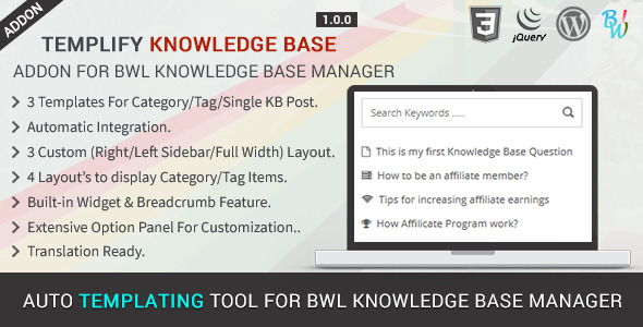 Templify KB – Knowledge Base Addon Preview Wordpress Plugin - Rating, Reviews, Demo & Download