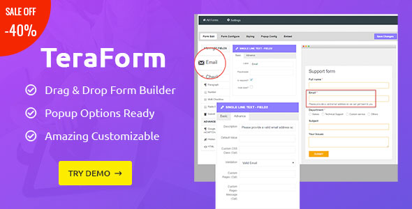 Tera Form  – WordPress Contact Form Builder Plugin Preview - Rating, Reviews, Demo & Download