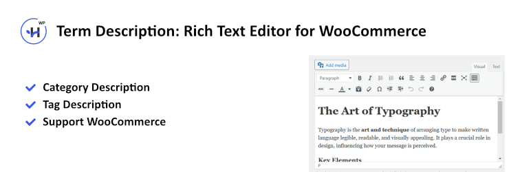 Term Description: Rich Text Editor (Powered By TinyMCE) For WooCommerce Preview Wordpress Plugin - Rating, Reviews, Demo & Download