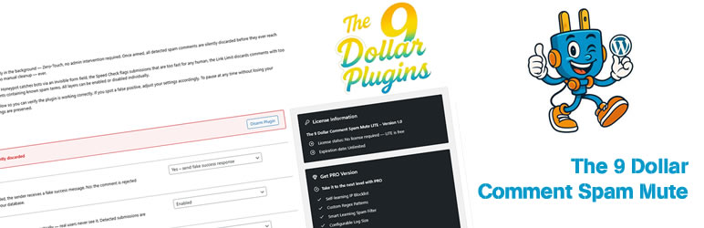 The 9 Dollar Comment Spam Mute Preview Wordpress Plugin - Rating, Reviews, Demo & Download