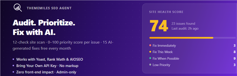 ThemeMiles SEO Agent Preview Wordpress Plugin - Rating, Reviews, Demo & Download
