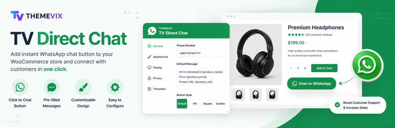 ThemeVix Direct Chat Button Preview Wordpress Plugin - Rating, Reviews, Demo & Download