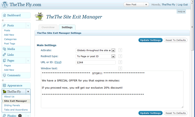 TheThe Site Exit Manager Preview Wordpress Plugin - Rating, Reviews, Demo & Download