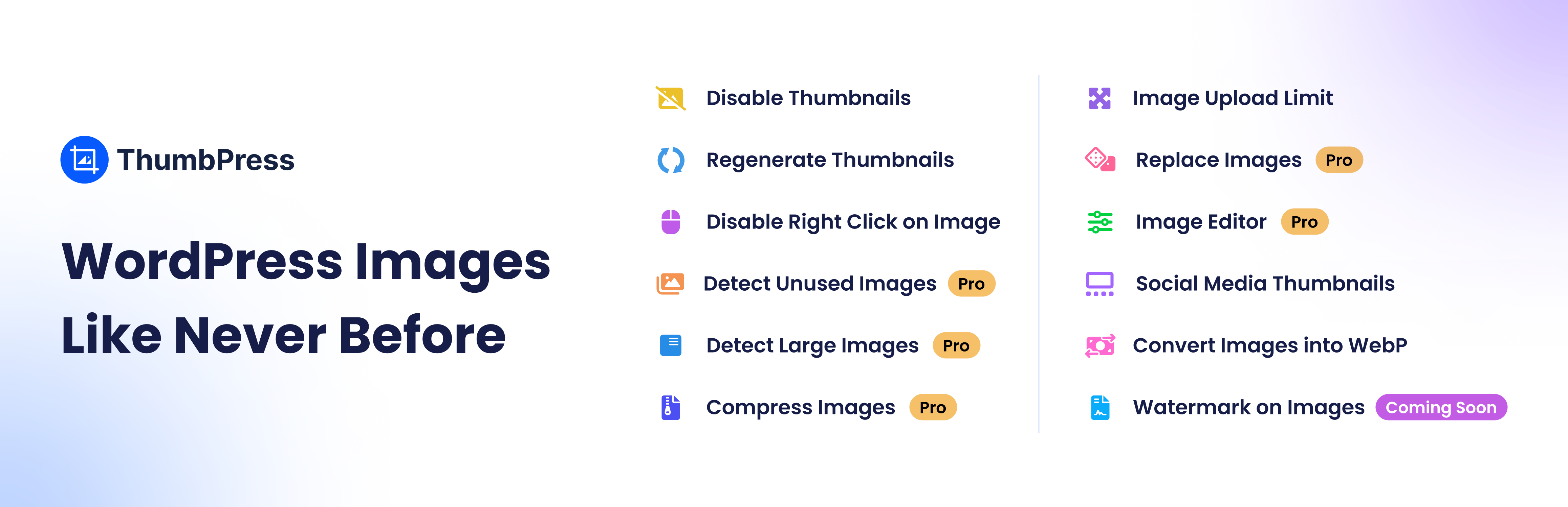 ThumbPress – Disable Thumbnails, Regenerate Thumbnails, Optimize Images, Convert To WebP, Disable Right Click, Compress Images, Image Editor & More Preview Wordpress Plugin - Rating, Reviews, Demo & Download