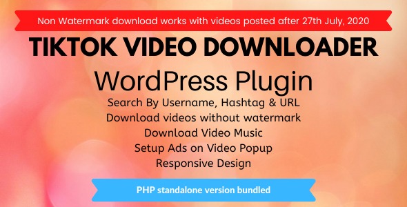 TikTok Video Downloader Without Watermark – WordPress Plugin Preview - Rating, Reviews, Demo & Download