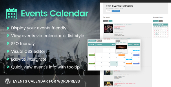 Tiva Events Calendar Plugin for Wordpress Preview - Rating, Reviews, Demo & Download