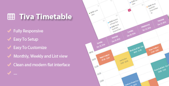 Tiva Timetable Plugin for Wordpress Preview - Rating, Reviews, Demo & Download