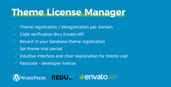 TLM (Theme License Manager) – Theme Purchase Code Verification, Redux Extension Plugin for Wordpress Preview - Rating, Reviews, Demo & Download
