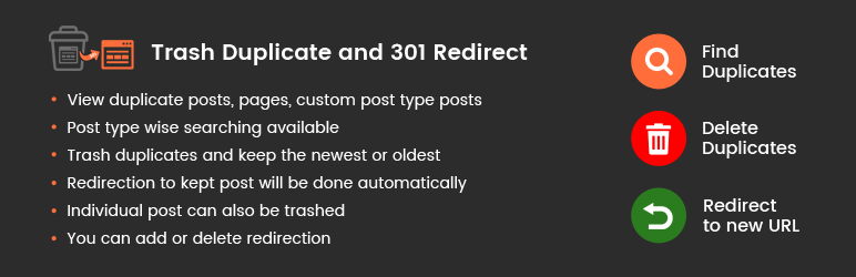 Trash Duplicate And 301 Redirect Preview Wordpress Plugin - Rating, Reviews, Demo & Download