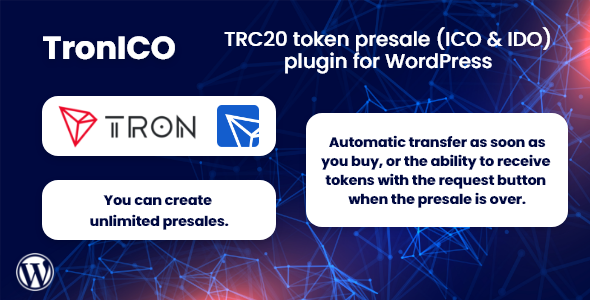 TronICO – TRC20 Token Presale (ICO & IDO) Plugin For WordPress Preview - Rating, Reviews, Demo & Download
