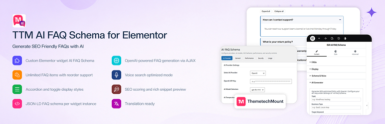 TTM AI FAQ Schema For Elementor Preview Wordpress Plugin - Rating, Reviews, Demo & Download