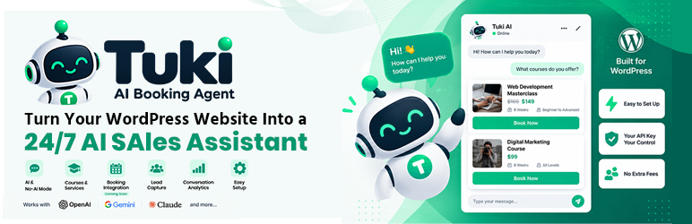 Tuki AI Booking Agent Preview Wordpress Plugin - Rating, Reviews, Demo & Download