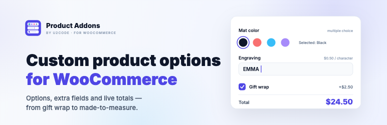 U2Code Product Addons For WooCommerce Preview Wordpress Plugin - Rating, Reviews, Demo & Download