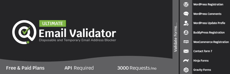Ultimate Email Validator – Validate And Stop Fake, Temporary And Disposable Emails Preview Wordpress Plugin - Rating, Reviews, Demo & Download