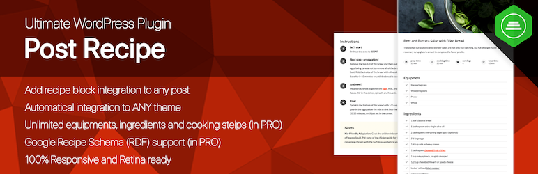 Ultimate Post Recipe Preview Wordpress Plugin - Rating, Reviews, Demo & Download