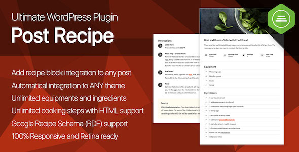 Ultimate Post Recipe – Responsive WordPress Posts Cooking Recipes Plugin Preview - Rating, Reviews, Demo & Download