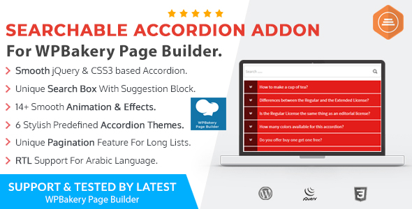 Ultimate Searchable Accordion – WPBakery Page Builder Addon Preview Wordpress Plugin - Rating, Reviews, Demo & Download