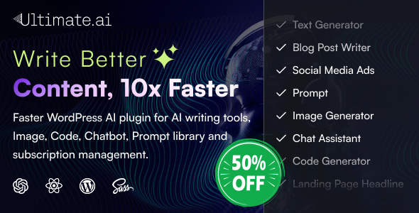 UltimateAI – AI Enhanced WordPress  Plugin With SaaS For Content, Code, Chat, And Image Generation Preview - Rating, Reviews, Demo & Download