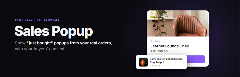 Underpixel Sales Popup For WooCommerce Preview Wordpress Plugin - Rating, Reviews, Demo & Download
