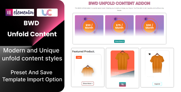 Unfold Content Addon For Elementor Preview Wordpress Plugin - Rating, Reviews, Demo & Download