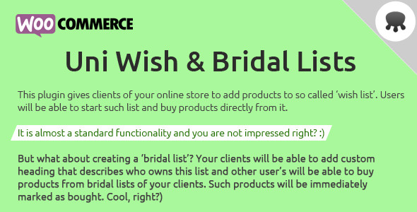 Uni Woo Wish & Bridal Lists Preview Wordpress Plugin - Rating, Reviews, Demo & Download