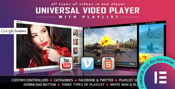 Universal Video Player – YouTube/Vimeo/Self-Hosted – Elementor Widget Preview Wordpress Plugin - Rating, Reviews, Demo & Download