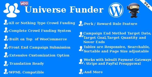 Universe Funder – WooCommerce Crowdfunding System Preview Wordpress Plugin - Rating, Reviews, Demo & Download