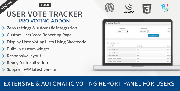 User Vote Tracker – Pro Voting Manager Addon Preview Wordpress Plugin - Rating, Reviews, Demo & Download