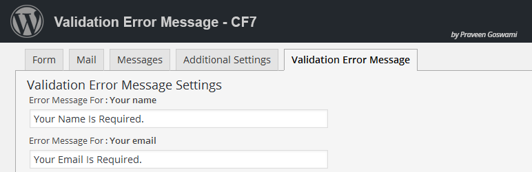 Validation Error Message – CF7 Preview Wordpress Plugin - Rating, Reviews, Demo & Download