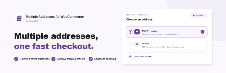 Vanquish Multiple Addresses For WooCommerce Preview Wordpress Plugin - Rating, Reviews, Demo & Download
