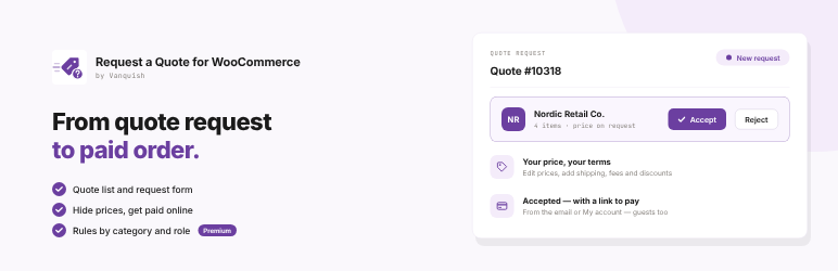 Vanquish Request A Quote For WooCommerce Preview Wordpress Plugin - Rating, Reviews, Demo & Download