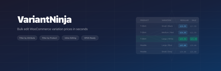VariantNinja – Bulk Variation Price Editor Preview Wordpress Plugin - Rating, Reviews, Demo & Download