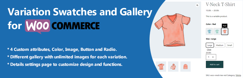 Variation Swatches And Gallery For WooCommerce Preview Wordpress Plugin - Rating, Reviews, Demo & Download