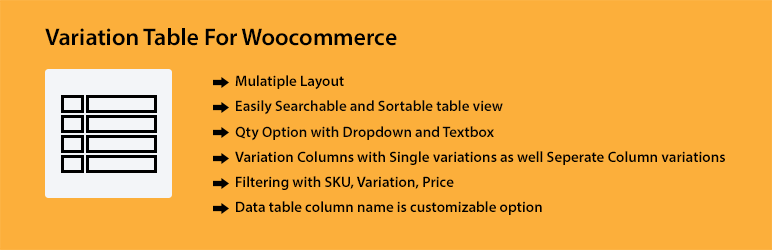 Variation Table For Woocommerce Preview Wordpress Plugin - Rating, Reviews, Demo & Download