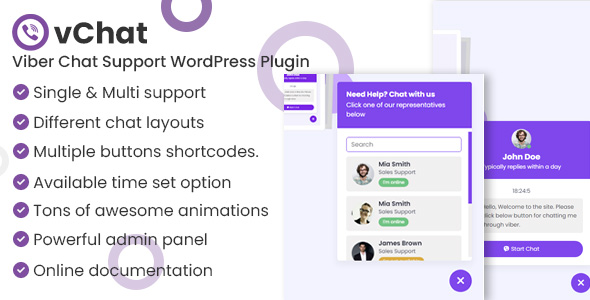 VChat – Viber Chat Support WordPress Plugin Preview - Rating, Reviews, Demo & Download
