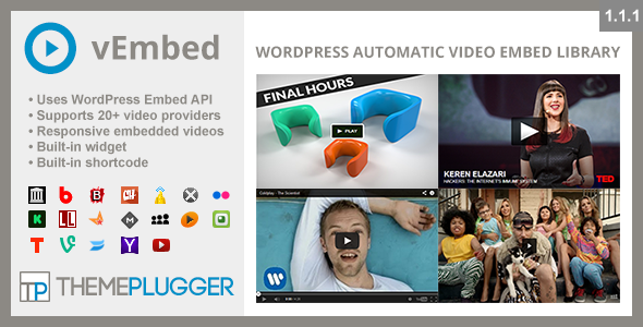 VEmbed – WordPress Automatic Video Embed Library Preview - Rating, Reviews, Demo & Download