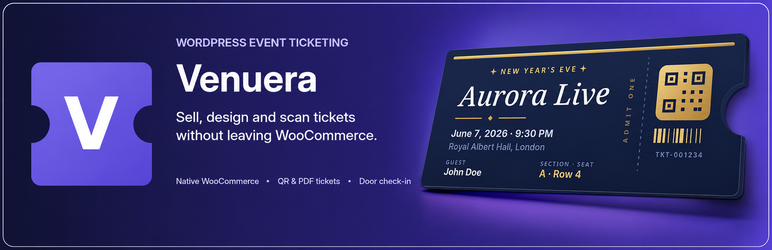 Venuera – Event Tickets For WooCommerce Preview Wordpress Plugin - Rating, Reviews, Demo & Download