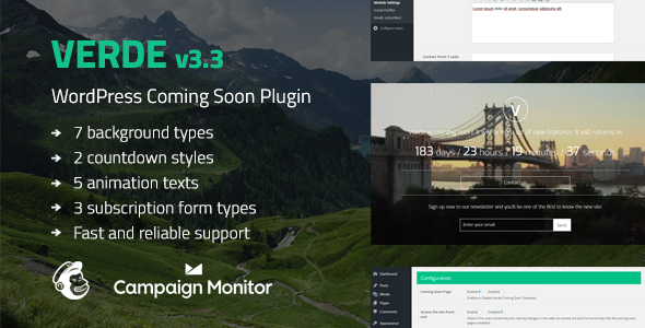 Verde – Responsive WordPress Coming Soon Plugin Preview - Rating, Reviews, Demo & Download