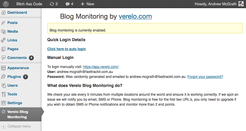 Verelo Blog Monitoring Plugin Preview - Rating, Reviews, Demo & Download