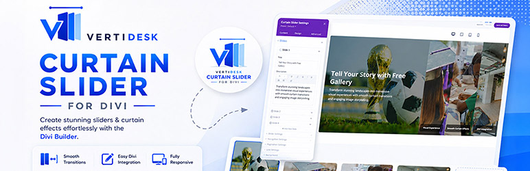 VertiDesk Curtain Slider For Divi Preview Wordpress Plugin - Rating, Reviews, Demo & Download