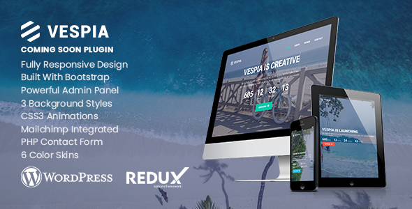 Vespia – Creative Coming Soon WordPress Plugin Preview - Rating, Reviews, Demo & Download