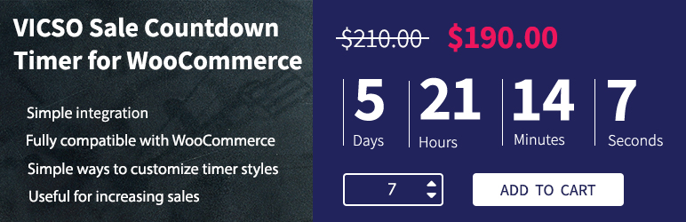 VICSO Sale Countdown Timer For WooCommerce Preview Wordpress Plugin - Rating, Reviews, Demo & Download