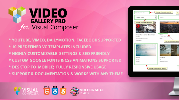 Video Gallery Pro Addon For WPBakery Page Builder (formerly Visual Composer) Preview Wordpress Plugin - Rating, Reviews, Demo & Download