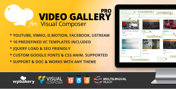 Video Gallery Pro JQuery Addon For WPBakery Page Builder Preview Wordpress Plugin - Rating, Reviews, Demo & Download